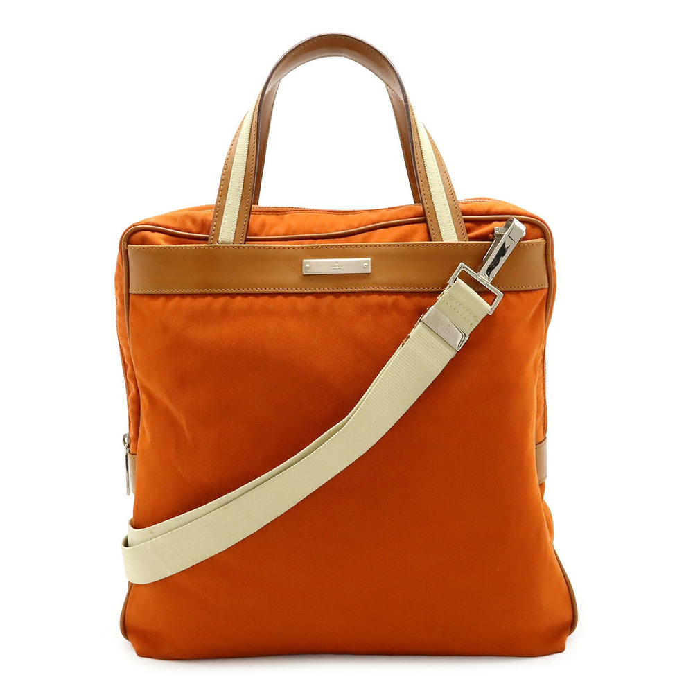 Gucci Tote Bag Handbag Shoulder Canvas Leather Orange Camel Brown Beige Cream